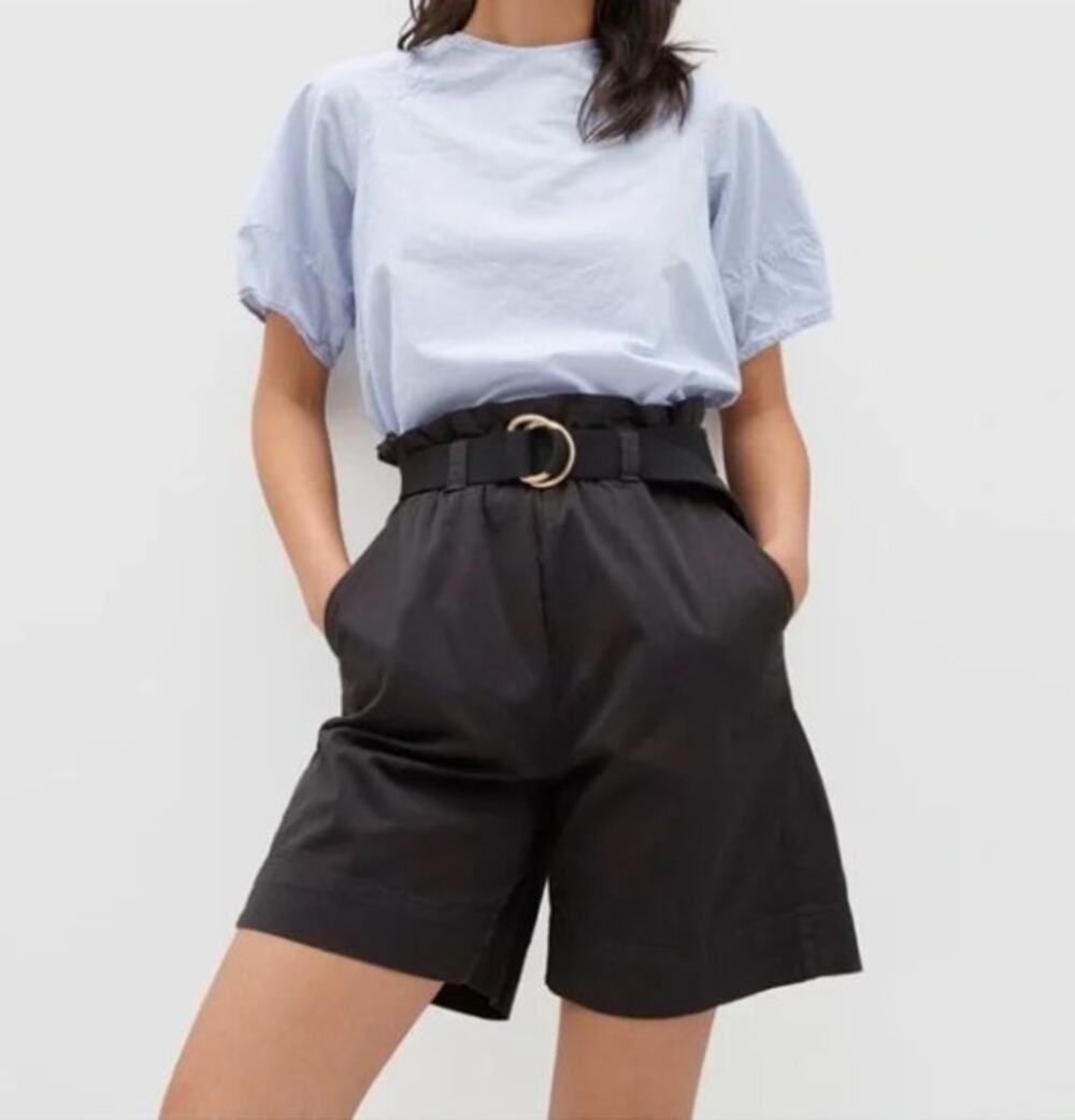 Everlane The Paperbag Shorts Ruffle Elastic Waist Black Size M